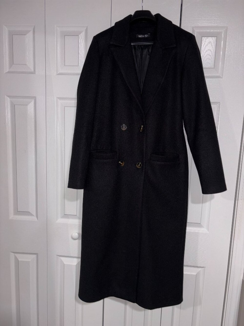 Black Double Breasted Wool Look Maxi Coat 2 Tall
